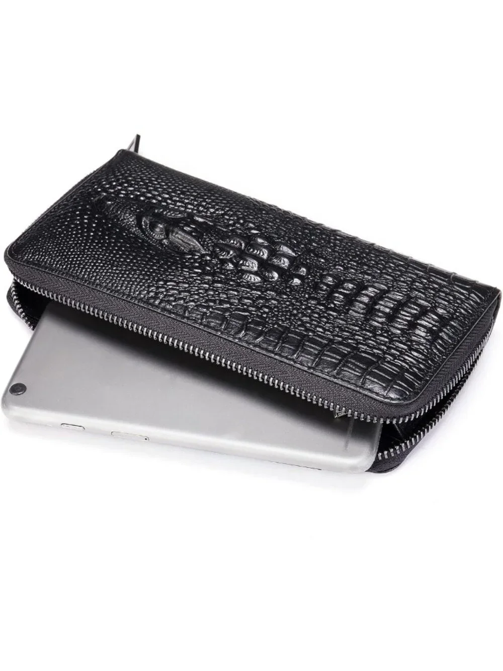 Stylish Genuine Leather Long Wallet for Men - Zip Around, Checkbook & Card